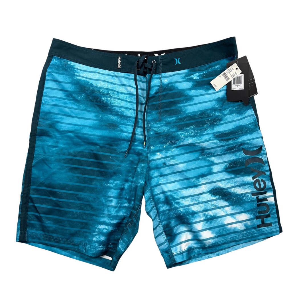Hurley Board Shorts Mens 40 Cyan Circle Dye Striped Swim Trunks C8988-00